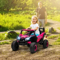 Auto Elettrica per Bambini UTV 12V con 2 Motori Telecomando 2,4G Velocità fino a 7 km/h Sistema di Sospensione Rosa