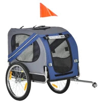 Carrello per Cani con Reti protettive, Bandierine e Catarifrangenti, 130x73x94 cm, Blu e Grigio