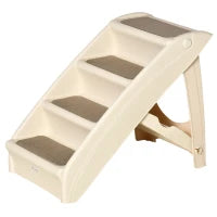 Scaletta per Cani Pieghevole con 4 Gradini Antiscivolo per Animali Fino 10kg, Beige