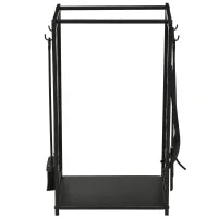 Potalegna per Camino in Acciaio e Antiruggine, Porta Legna per Interni ed Esterni con Design Elegante e 4 Attrezzi, 46x30x70 cm, Nero