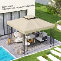 Copertura per Gazebo da Giardino 3x3m, Tetto Sostitutivo UPF30+ a 2 Livelli in Poliestere, Crema