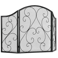 Parascintille Camino a 3 Pannelli in Metallo con Design Pieghevole, 66x31x81 cm, Nero