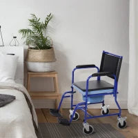 Sedia a Rotelle Bagno con Vaso Rimovibile in Tubi di Ferro e PVC 87 x 57 x 92cm