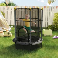 Tappeto Elastico per Bambini con Rete di Sicurezza e Pali Imbottiti Età 3-10 Anni, Ø140 x 190 cm, Nero