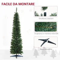 Albero di Natale Slim Artificiale 210 cm con Rami Realistici, Albero di Natale Alto e Stretto con Base Pieghevole, Verde