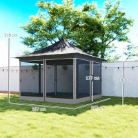 Gazebo da Giardino ad Altezza Regolabile con Zanzariera, in Poliestere e Metallo, 357x357x310 cm, Grigio Scuro
