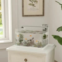 Acquario in Vetro con Luci LED da 20L, Filtro e Pompa d'Acqua, 38x26x27 cm, Bianco