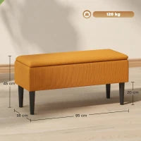 Panca Fondoletto in Poliestere e Legno per Camera da Letto e Ingresso, 95x38x45 cm, Arancione
