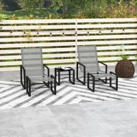 Set da Giardino da 5 Pezzi con 2 Poltrone, 2 Poggiapiedi e 1 Tavolo, Metallo Nero, Seduta in Tessuto Mesh, Grigio