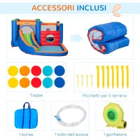 Castello Gonfiabile per Bambini 3-8 Anni con Scivolo, Trampolino e Piscina, 380x340x170cm