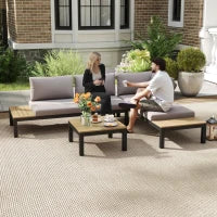 Set da Giardino 3 Pezzi, 2 Divani a 2 Posti e 1 Tavolino da Caffè, in Alluminio, Grigio