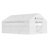 Serra da Giardino 4 x 3 x 2m con Porte Avvolgibili e Ampie Finestre, Serra a Tunnel da Giardino, Bianco