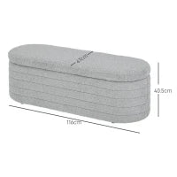 Panca Fondo Letto in Tessuto Teddy con Vano Contenitore, 116x41x40.5cm, Grigio Chiaro
