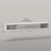 Mobile TV Sospeso in Legno con 2 Ripiani Aperti e Armadietto, 120x26x16 cm, Bianco e Grigio