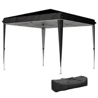 Gazebo 3x3 m per 6-9 Persone ad Altezza Regolabile con Fori di Drenaggio, in Metallo e Tessuto Oxford Nero