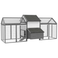 Pollaio con 2 Recinti Esterni, 1 Nido, 2 Rampe, Tetto in Asfalto, Grigio
