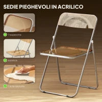 Set 4 Sedie Pieghevoli Salvaspazio per Soggiorno ed Eventi, Acciaio e Acrilico, Arancione