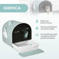 Lettiera per Gatti Chiusa con Filtri, Paletta e Vassoio, Struttura in PP, 43x44x47cm, Verde