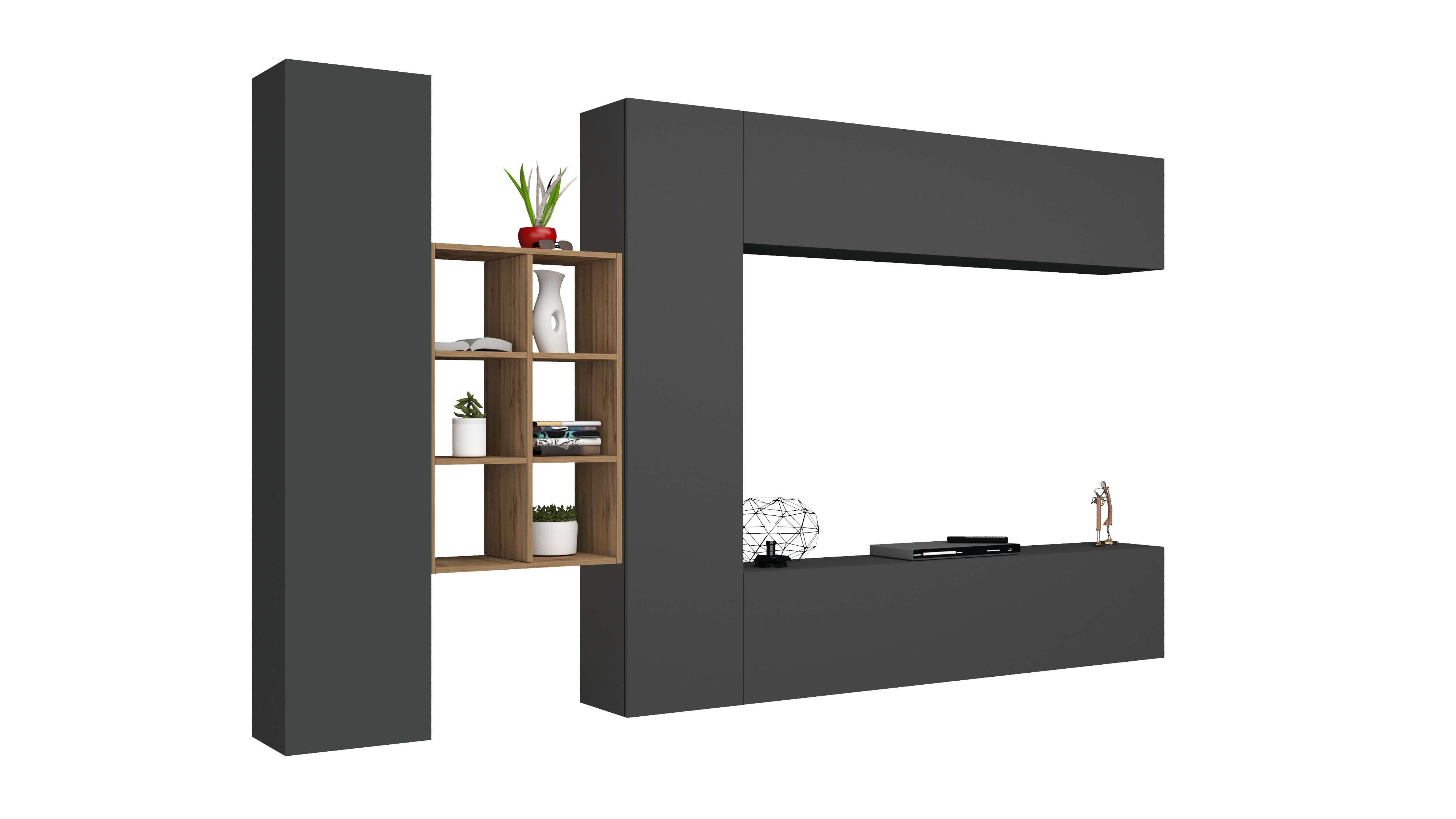 Parete attrezzata sospesa grigia con mobile TV libreria 2 armadi Sid RT