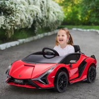 Macchina Elettrica per Bambini 3-5 Anni 12V Lamborghini SIAN, 3-5km/h Auto Elettrica per Bambini con 2 Motori, Fari e Musica, Telecomando, Cintura e Clacson, Rosso