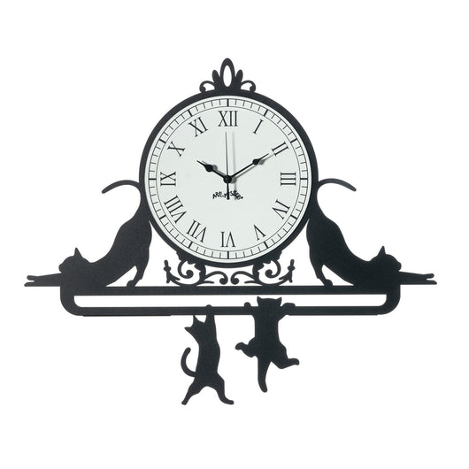 Orologio da parete Cattitude 62x52 cm in ferro con gatti decorativi Quadrante bianco a cifre romane Design originale elegante Made in Italy