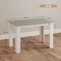 Tavolo da Pranzo Moderno in Legno per 4-6 Persone, 120x69x75cm, Grigio e Bianco