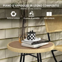 Tavolino da Giardino Moderno in Rattan e Acciaio, 50x50x55 cm, Nero e color Legno