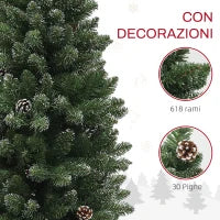 Albero di Natale Innevato Alto 180 cm con 618 Rami, Pigne e Base in Acciaio