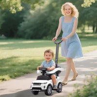 Macchina Cavalcabile Licenza Land Rover con Maniglia e Barriera, in PP e Acciaio, 84x40x94.5 cm, Bianco