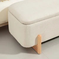 Pouf con Spazio di Archiviazione, Panca con Imbottitura in Schiuma, Effetto Lino, 111 x 44 x 44.5 cm, Beige