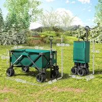 Carrello da Giardino Carico max 70kg con Maniglia Telescopica, in Metallo e Tessuto Oxford, 108x55 cm, Verde