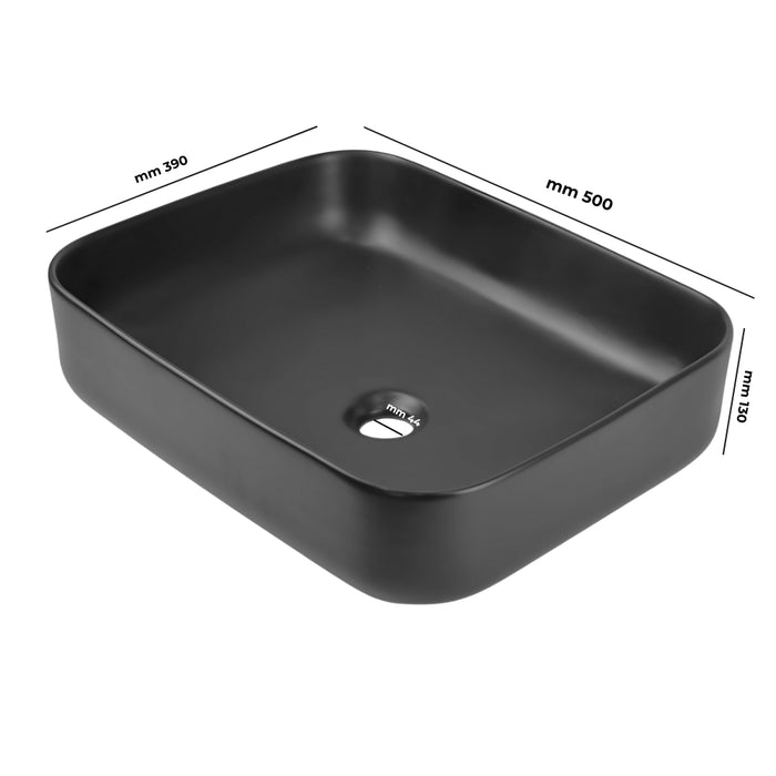 Lavabo appoggio ceramica nero rettangolare lavandino arredo bagno 50x39x13 cm *** confezione 1