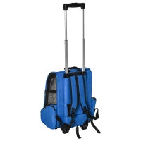 Trasportino Zaino 2 in 1 per Cani e Gatti con Tasche e Maniglia Telescopica, 42x25x55cm, Blu