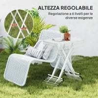 Tavolino da Giardino Pieghevole con Altezza Regolabile, Metallo e HDPE, Bianco