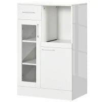 Credenza Moderna con Armadietti e Cassetto in Legno e Vetro, 60x40x95cm, Bianco