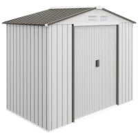 Casetta Porta Utensili in Acciaio, Capanno da Giardino con Porte Scorrevoli, 213x130x185 cm, Bianco