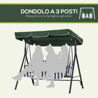 Dondolo da Giardino a 3 Posti con Tettuccio Inclinabile e Cuscini, 172x110x153 cm, Verde