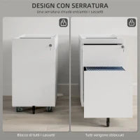 Schedario per Ufficio con 2 Cassetti, Fessura a Busta e Barra per Appendere, in Acciaio, 30x50x53.5 cm, Bianco