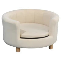 Divano per Cani e Gatti Imbottito con Schienale e Cuscino Rimovibile, 65x64x37cm, Crema