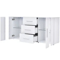 Credenza Moderna con LED Multicolore, 3 Cassetti e 2 Armadietti, Ampio Spazio, per Soggiorno e Cucina, 140x35x70 cm, Bianco