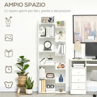 Libreria Moderna a 6 Livelli con 11 Scaffali Aperti per Studio e Soggiorno, 61x23x162.6 cm, Bianco