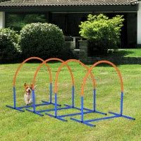 Set Agility Dog con 4 Archi Componibili e Borsa da Trasporto, in PE e ABS, 88x64x95 cm, Blu e Arancione