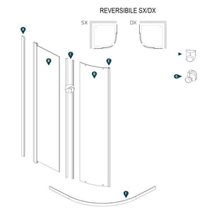 Ogomondo box doccia semicircolare bianco due ante cristallo temprato *** misure 77-79,5x77-79,5xh185 cm serigrafato, ...
