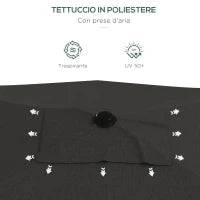 Ombrellone da Giardino Rettangolare 2x3 m Inclinabile con Apertura a Manovella, Grigio