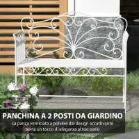 Panchina da Esterno a 2 Posti , Panchina Biposto da Giardino Stile Romantico Ferro 113.5 x 50 x 96cm Bianco