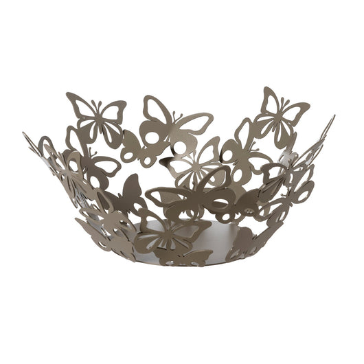 Centrotavola Farfalloso piccolo Ø31 cm in ferro traforato color beige Design moderno con farfalle decorazione tavolo elegante Made in Italy