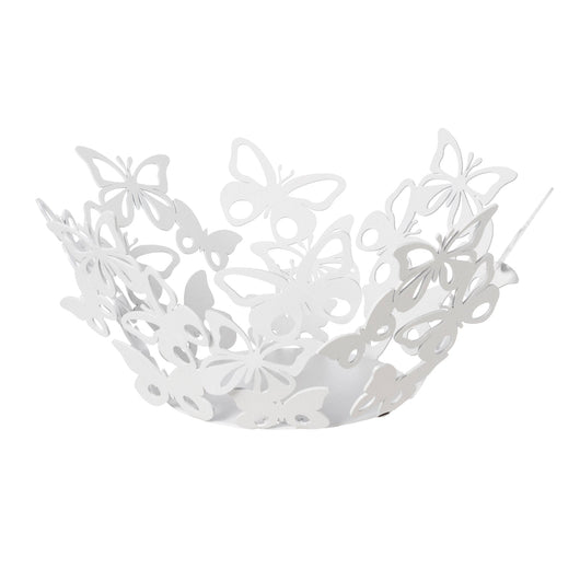 Centrotavola Farfalloso piccolo Ø31 cm in ferro traforato color Bianco marmo Design moderno con farfalle decorazione tavolo elegante Made in Italy