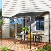 Pergola da Giardino 2.5 x 3 m, Montata a Parete, Impermeabile, Struttura in Metallo, Fori di Drenaggio, Copertura Parasole, Grigio Scuro