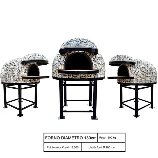 Forno legna artigianale mosaico linea vietri diametro 130 cm con base ferro