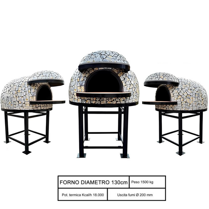 Forno legna artigianale mosaico linea vietri diametro 130 cm con base ferro